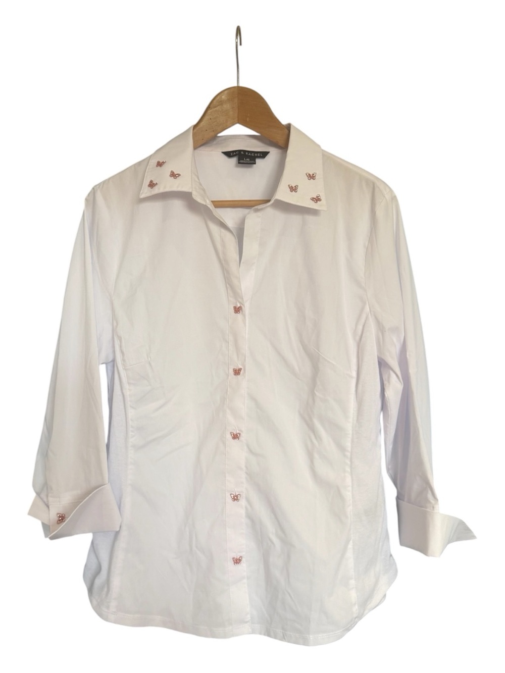 Zac & Rachel White Button-Down Shirt with Pink Butterfly Details